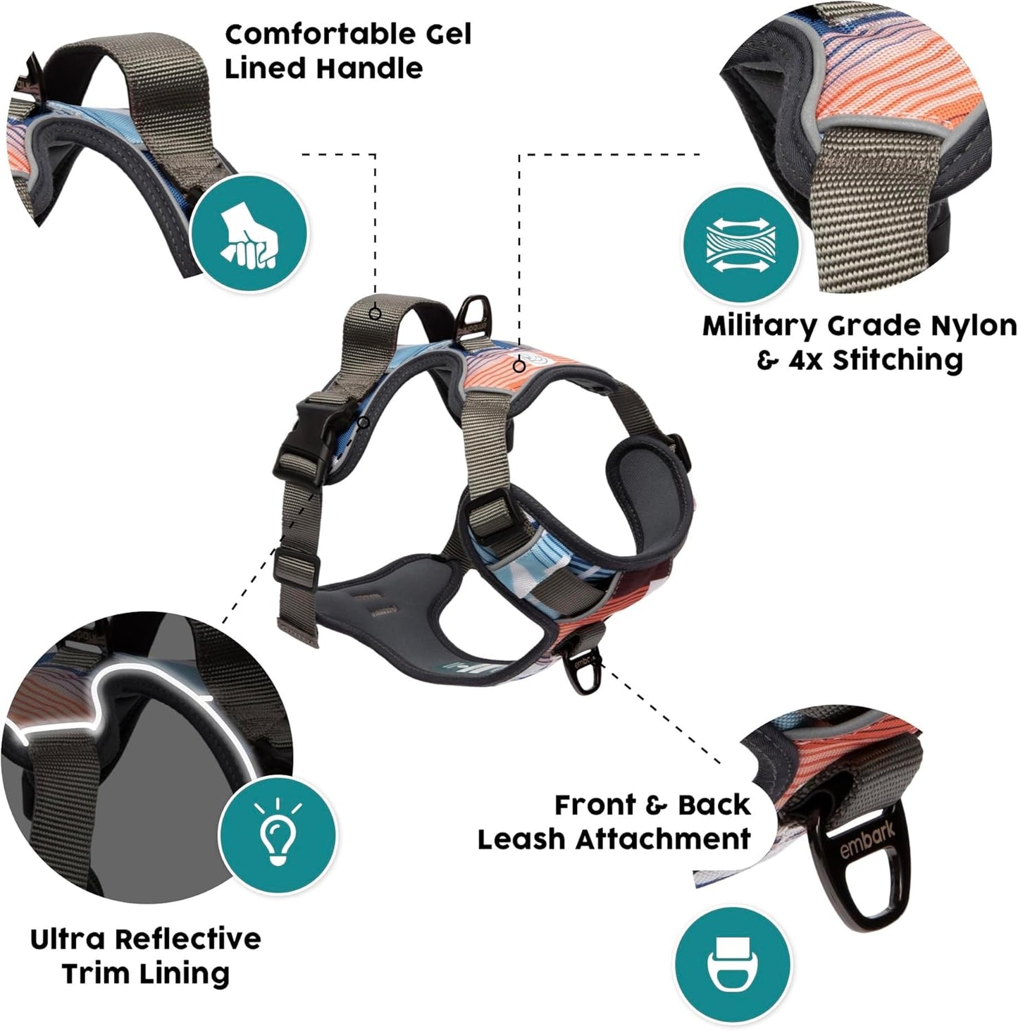 Embark Urban Dog Harness No-Pull Dog Harness for Small Dogs, Medium & Large. 2 Leash Clips, Front & Back with Control Handle, Adjustable Black Dog Vest for Any Breed, Soft & Padded for Comfort