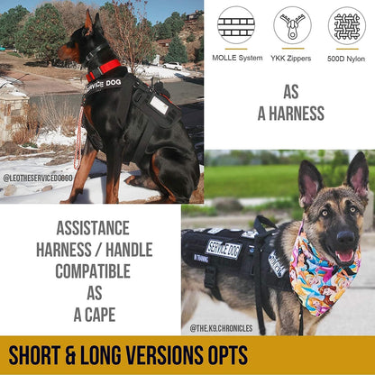 Service Dog Harness No-Pull Dog Harness Adjustable Comfort Pet Dog Vest Harness for Outdoor Walking (Black, Long Version)