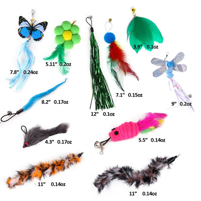 BT Bear 11 PCS Cat Feather Toy, Multiple Styles Feather Refills for Cat Toys, Replacement Feather Toy with Bell Refills, Interactive Catcher Teaser and Funny Exercise for Kitten or Cats