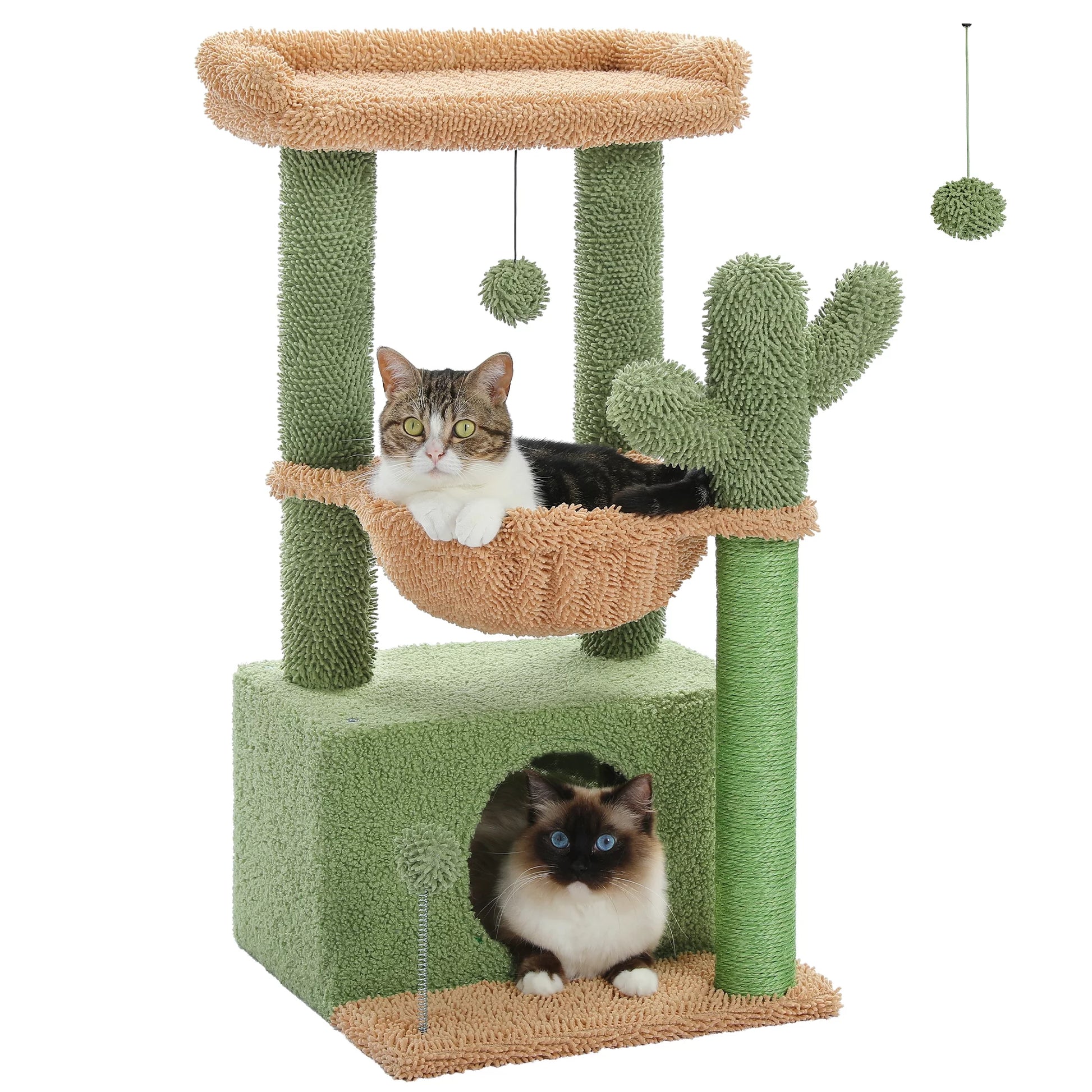 Cat Tree 33" Cute Flower Cat Scratching Posts Tower with Large Top Perch and Hammock for Medium Indoor Cats, Pink