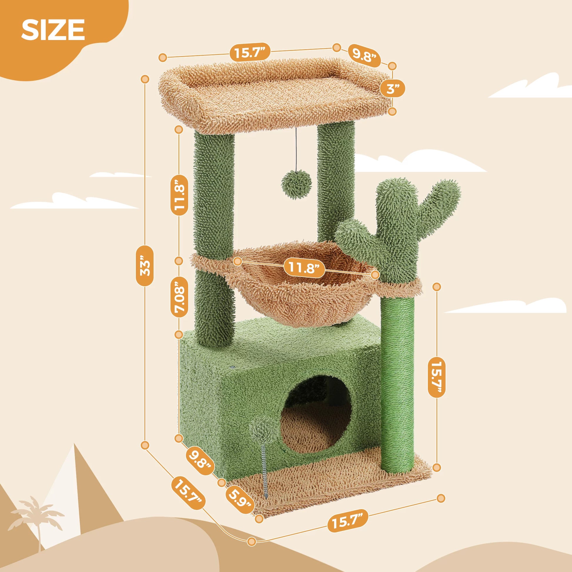 Cat Tree 33" Cute Flower Cat Scratching Posts Tower with Large Top Perch and Hammock for Medium Indoor Cats, Pink